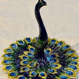 Elegant Blue and Yellow Peacock Figurine